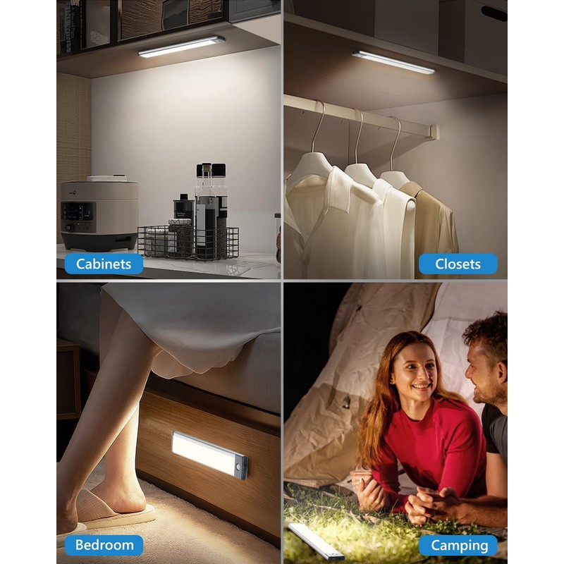 HIBOITEC LED Motion Sensor Cabinet Light 2500mAh 2 Packs Rechargeable