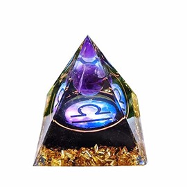 12 Zodiac Leo Orgone Crystal Pyramid, Amethyst Crystal Ball for Libra Zodiac, Meditation Pyramids- Positive Energy Generator for Healing (#G-Libra)