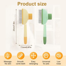 Pack of 2 Cat Dog Brush with One Button, Pet Care Brush for Removing Undercoat with Long and Short Stainless Steel Metal Teeth for Long Hair / Short Hair (Green + Yellow)