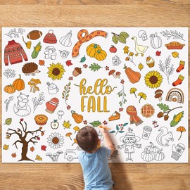 Fall Coloring Poster 43x31 Inches Giant Drawing Poster for Boys Girls Disposable Coloring Sheet Dining Tablecloth Toddler Paper Painting Mats Hello Fall Pumpkin Football Mushroom Jumbo Coloring Paper