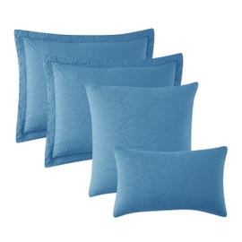 Clara Clark Bedding Set, All Season Quilt Coverlet Set - 4 Piece Twin Quilt Set with Pillow Shams, Ellipse - Blue