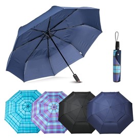 A.Brolly Edinburgh Large Windproof Travel Umbrella - Navy, 54 Inch Double Vented Canopy, Auto Open Close