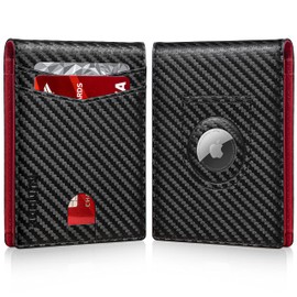 RUNBOX AirTag-Wallet-Mens-Slim-RFID Blocking Wallets Leather with Bill Compartment Air Tag Bifold Card Holder Wallet Gifts for Men Dad