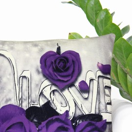 WINTAM Flower Throw Pillow Covers Black Purple Rose Text Love Wine Gorgeous Woman Heart Necklace Decorative Square Pillowcases 18x18 Set of 4 for Sofa Bedroom Living Room Decor Gift (Purple )