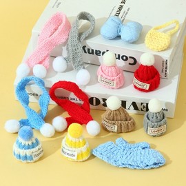 Mini Christmas Knit Hats, Scarves, Ribbons & Bag Decor for Long-Haired Dogs Small Khaki Big Scarf 100ea