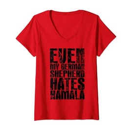 Womens German Shepherd Hates Kamala Harris Funny Republican V-Neck T-Shirt