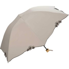 Wpc. 801-12113-102 Women's Rain/Shine Parasol, Folding, Dome Rim Flower, Mini, Beige, 100% Shade/UV Reduction, UPF50+, 21.7 inches (55 cm), Floral Pattern, Embroidery, Adults, Cute, Commute, Stylish