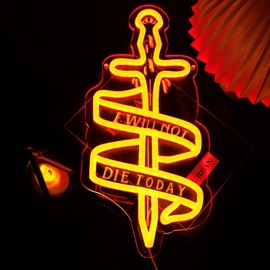 lmprintNook Fourth Wing Neon Signs for Wall Decor, "I WILL NOT DIE TODAY" Neon Lights with Dimmer Switch and USB Power, Fantasy Book Dragon Gifts Gifts For Readers