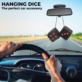 Sumex Fluffy Furry Hanging Spotty Dice (Black with Red Spots) - Hanging Dice - Ornament - Plush Furry Fabric - Birthday, Christmas