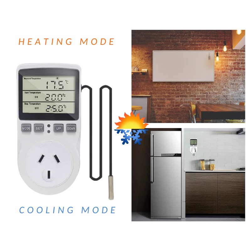 Temperature Controller Electric Thermostat AU Plug LCD Display Heating Cooling