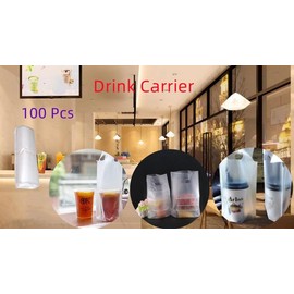 Hewnda Drink Carrier for Delivery,100 Pcs Clear plastic bag with handle It is used for take-out and beverage delivery (single cup)