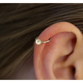 TIny Pearl Hoop Earring- 8mm 22G Cartilage Helix Ring- White Fresh Water Pearl Piercing- Orbital Piercing- Silver Snug Jewelry