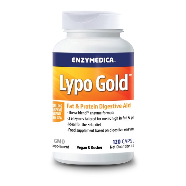 Enzymedica - Lypo Gold Enzyme Formula Reduces Gases and Bloating Indicated for Keto Diets Improves Nutrient Absorption Gluten Free Dairy Free Vegan 120 Capsules