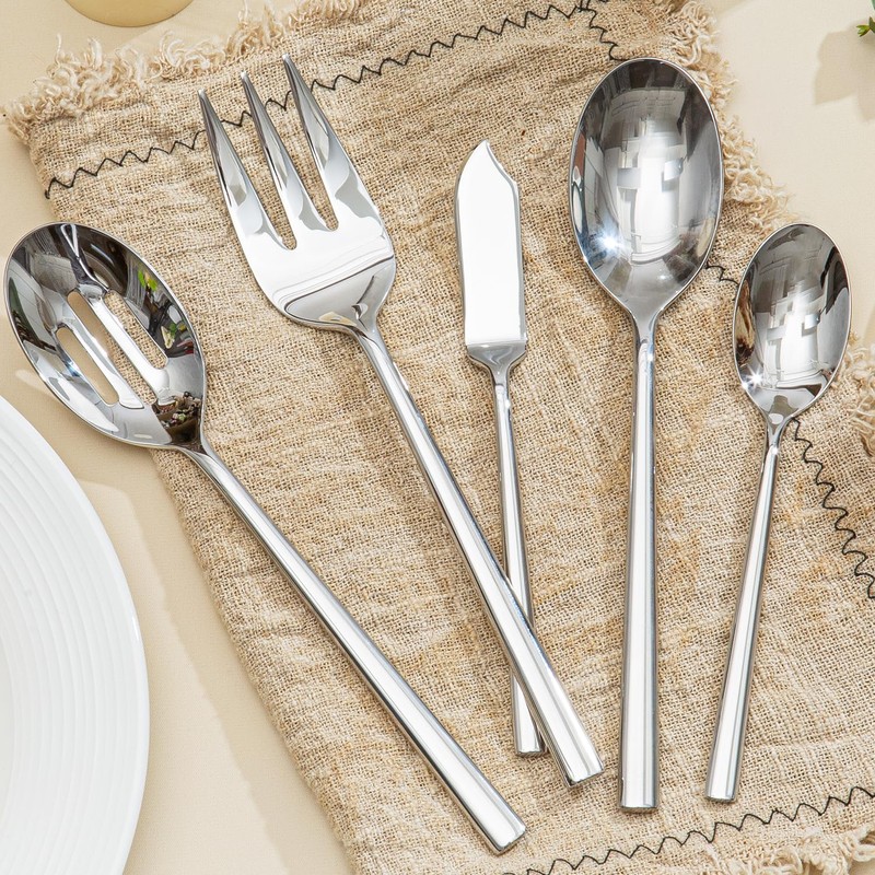 KINGSTONE Silverware Set with Serving Utensils, 45-Piece Forged Flatware Set