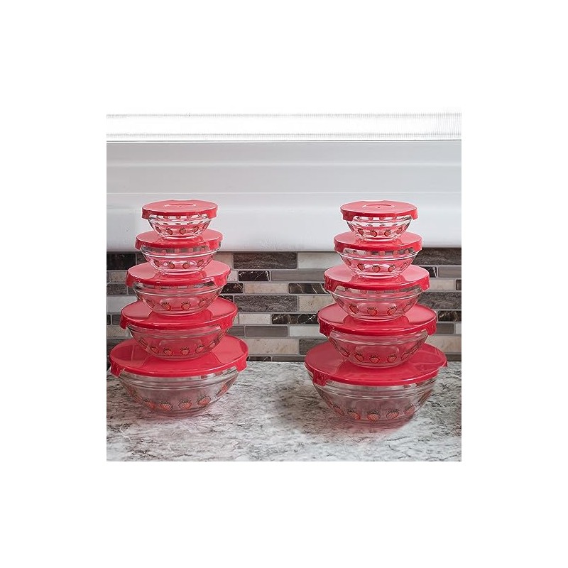 Classic Cuisine Glass Bowls with Lids Set - Mixing Bowls