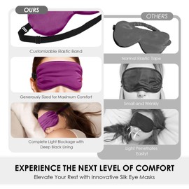 FlyCoco 3PCS Silk Eye Mask for Sleeping, Soft Comfortable Sleep Masks with Adjustable Strap and Earplug, Light Blocking Night Masks, Eyes Covers for Aldult Women Men Travel Airplane, Pink+Black+Purple