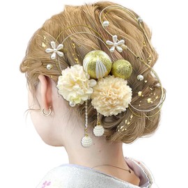 JZOON F1101 Yukata Hair Ornament, 15-piece Set, Coming of Age Ceremony, Graduation Ceremony, Kimono, Kimono, Hakama, Dried Flowers, Gold Leak, Japanese Ball, Mizuhiki, Pearl, 9 Colors Available,