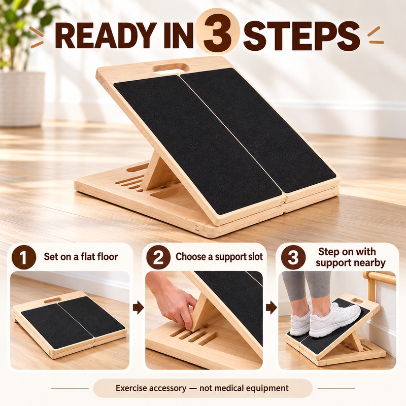 Adjustable Wooden Slant Board for Calf Stretching, Squats and Ankle
