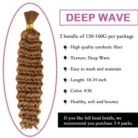 Deep Wave Bulk Hair for braiding is a type of hair extension designed for braiding styles. No Weft, faux wet wavy texture of Bohemian braid (18Inchs,#30）