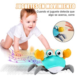 ZCGOINGTECH Cangrejo Juguete para Gatear Crawling Crab Sensory Toy con Música Interactiva y Luces LED Juguete Interactivo para Diseño automático para Evitar obstáculos Juguete Regalos (Verde)