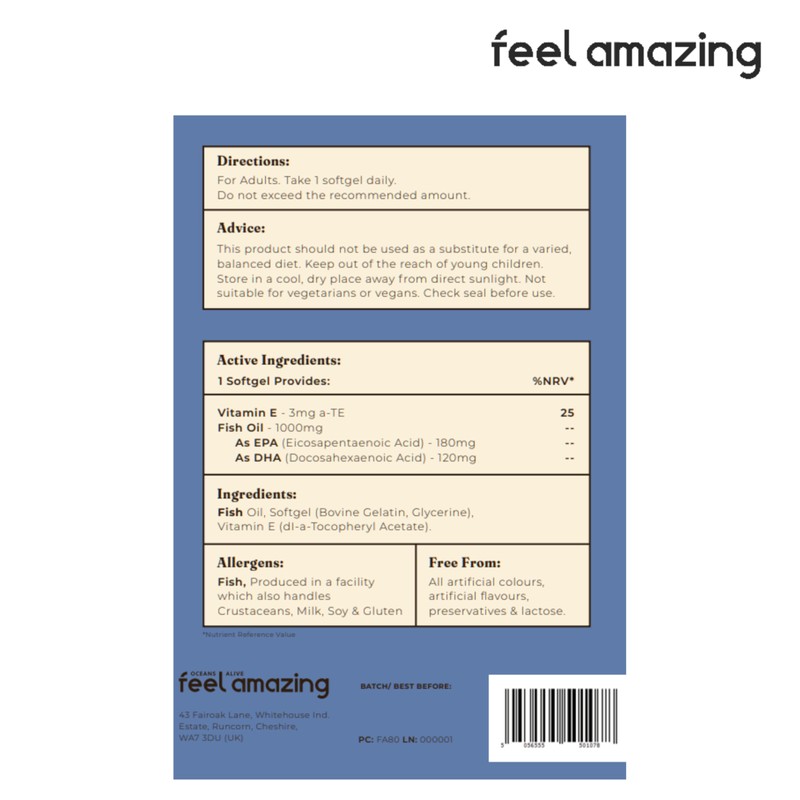 Feel Amazing Omega 3 Fish Oil Softgels, 1000mg with EPA