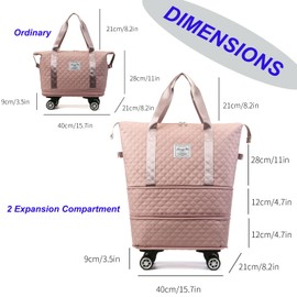 FARMARK Travel Duffel Bag with Detachable Spinner Wheels Expandable Weekender Carry-On Tote Bags Foldable Shoulder Handbag for Women 24L-44L (Violet)