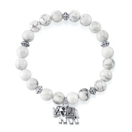 SERAFINA Womens Bead Stretch Bracelet with Sterling Silver Charm (howlite)