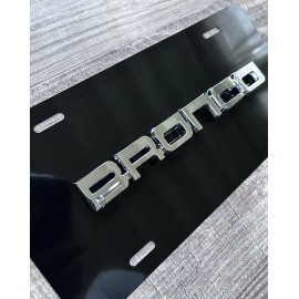 ADS 3D Bronco Chrome On Black License Plate New Aluminum Universal Fits All Models