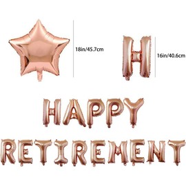 Happy Retirement Letter Balloons Banner with 2 Rose Gold Star Balloons Retired Congrats Retirement Party Decorations Supplies