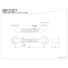 Kingston Brass GB1212CT Designer Trimscape Concealed Flange Textured ADA 12-Inch Grab Bar with 1.5-Inch Outer Diameter, Stainless Steel