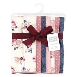 Hudson Baby Unisex Baby Cotton Flannel Burp Cloths, Dusty Rose Floral 7-Pack, One Size