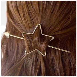 Yheakne Love Heart Hair Slide Clip Large Heart Hair Clip Vintage Hair Slide Pin Bun Holder Gold Bobby Pin Metal Hair Accessories for Women and Girls (Gold Star)