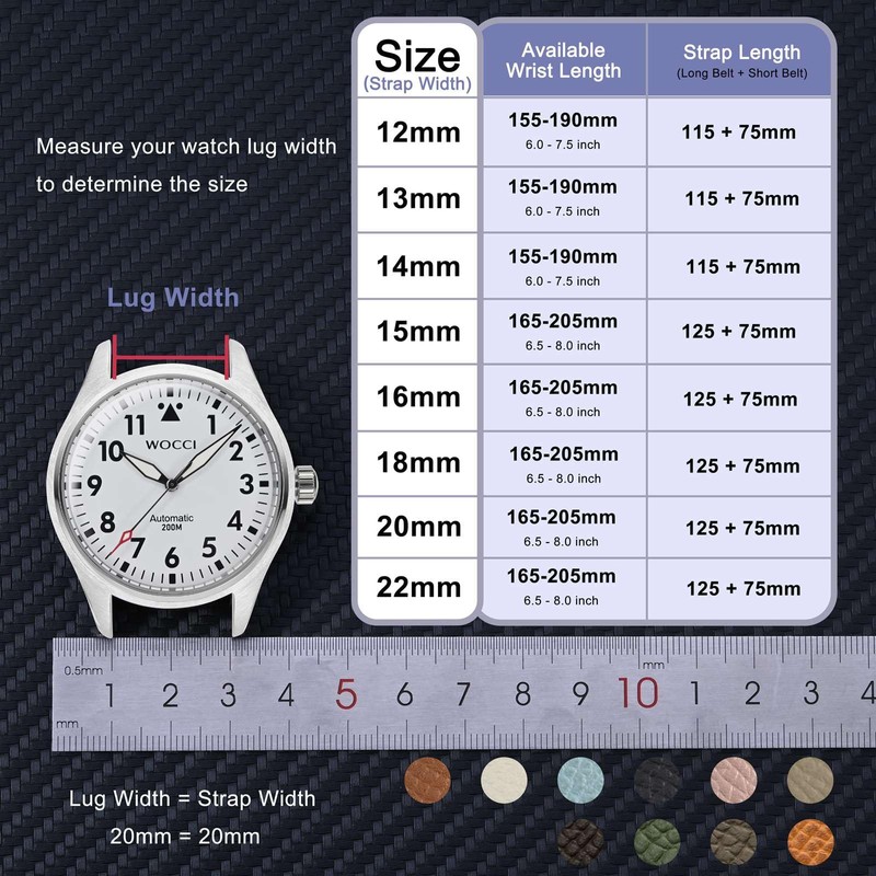 WOCCI 18mm Grace Watch Band for Ladies, Top Grain Leather,