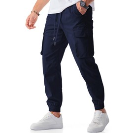 JMIERR Mens Joggers Relaxed Fitted Lightweight Cargo Pants Casual Stylish Elastic Waist Drawstring Stretch Tapered Workout Sweatpants with Pockets, 3XL, Navy Blue