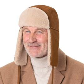 Stetson Calf Split Lapeer Men's Aviator Hat - 100% Calf Leather - Lined Cotton - Winter Hat with Ear Flaps - with Faux Fur Trim - Pilot Cap Autumn/Winter, brown