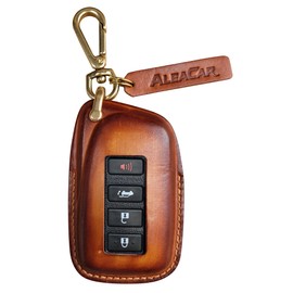 ALEACAR Genuine Leather Key Fob Cover & Key Chain for Lexus (2-4 Buttons, Keyless Go)- Fits RX350, ES350, GX460, IS250, IS300, NX300, GS350 & More (2013-Up) (Brown)