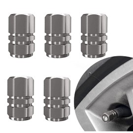 Car Valve Caps, Pack of 5, Aluminium Alloy Tyre Valve Caps, Dust Caps, Car Valve Cap, Car Tyres, Valve Cap, for Car, Trucks, Bicycle, Motorcycle (Grey)