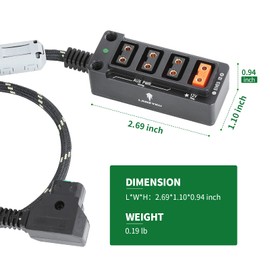 12V Regulated Surge Protection Metal P-Tap D-Tap Splitter for ARRI|RED|Sony|Teradek |Smallhd|DJI|TILTA |SmallRig|V-Mount|Gold-Mount, 1/4"-20 Screw Threads-Braided Kevlar Cable 17.7 inches（Black