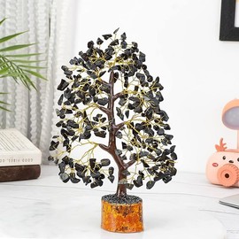 Wonder Care Black Tourmaline_Chakra Tree of Life - Crystal Tree_Positive Energy_Handmade Gemstone Tree,Good Luck_Healing_Chakra_Prosperity Gift_Feng Shui Decoration_300 Beads