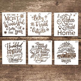 Plantilla decorativa reutilizable para manualidades, pintura en tartas, galletas, madera, lona, piso, pared (5.9 x 5.9 pulgadas), juego de 9 unidades (invierno)