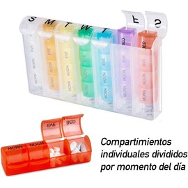 Pastillero Semanal para 4 Tomas Diarias Organizador de Medicinas Estuche para 7 días con Compartimientos