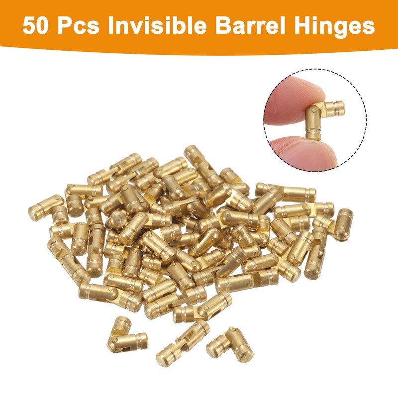 uxcell 50Pcs Invisible Barrel Hinges, 4x15mm Brass Concealed Hinge, Hidden