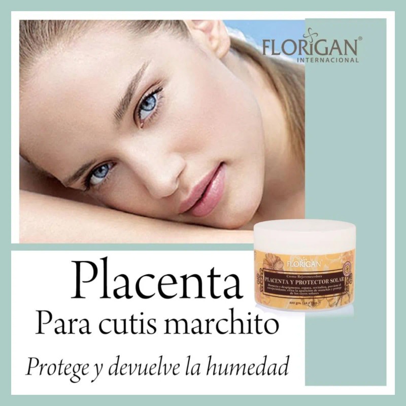 Crema Rejuvenecedora Placenta Y Protector Solar 350grs. Piel Seca Y
