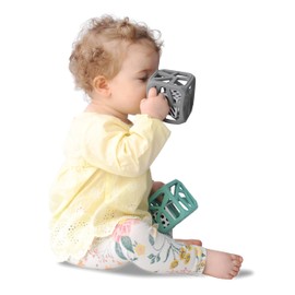 Malarkey Kids Munch Mitt and Chew Cube Bundle for Baby Boy and Girl, Grey Stars Mitt (MM08GS) and Chew Cube (CC01GR)