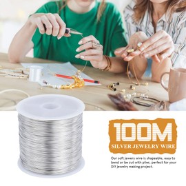 [328 Feet]26 Gauge Craft Wire Jewelry Wire 100M/0.4mm Silver Plated Thin Brass Wire Soft Metal Wire Bulk for Jewelry Making