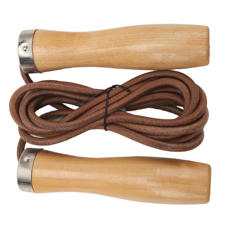 Jump Rope Cowhide Wooden Handle Portable Highly Effective Skipping Rope