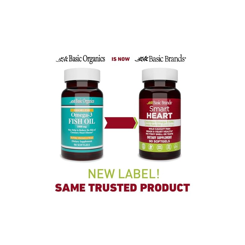 Basic Brands Aceite de pescado Omega-3 sin olor Smart Heart,