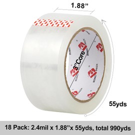 BOMEI PACK 18 Pack Transparent Packing Tape Refills for Dispenser,1.88 inch x 55 Yards,2.4 Mil Heavy Duty Clear Packaing Tape Bulk Pack,Shipping Tape for Boxes Moving,Sealing and Storages