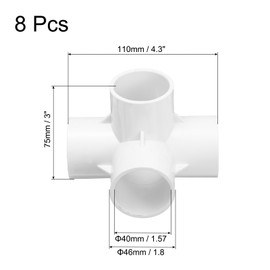 MECCANIXITY PVC Conduit Coupler Elbow Pipe Fittings 40mm 5-Way Elbow Corner Side Outlet Tees for Hose Electrical Conduit White Pack of 4