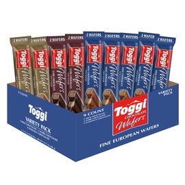 TOGGI Fine European Chocolate Wafers, Variety Snack Box, Milk Chocolate, Dark Chocolate, and Hazelnut (1.75 oz 9 Count)